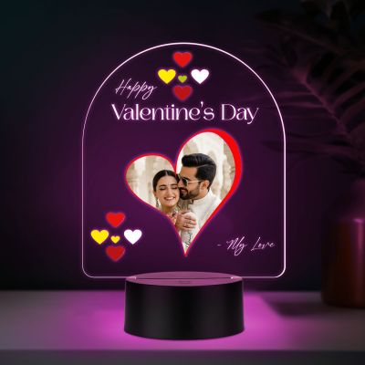 Personalized Happy Valentines Day My Love LED Night Lamp with Automatic Color Changing Light Valentines Day Gift for Boyfriend, Girlfriend, Husband Wife